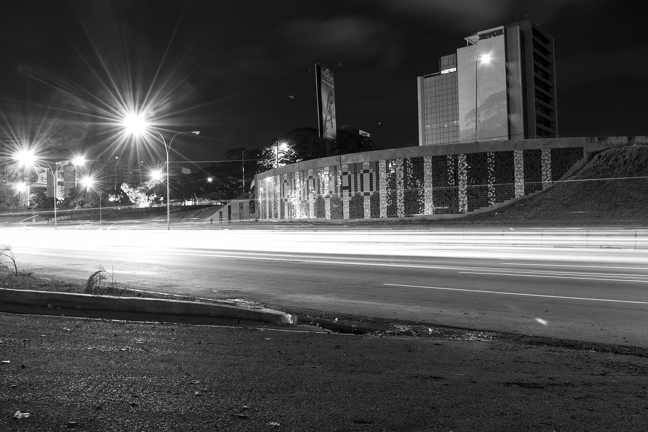 city, lights, black and white, night, city lights, building, dusk, architecture, view, urban, darkness, landscape, cars, streetlights, highlights, cities, brightness, light