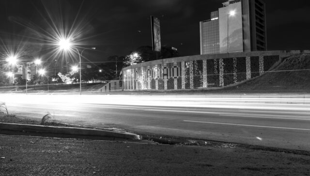 city, lights, black and white, night, city lights, building, dusk, architecture, view, urban, darkness, landscape, cars, streetlights, highlights, cities, brightness, light